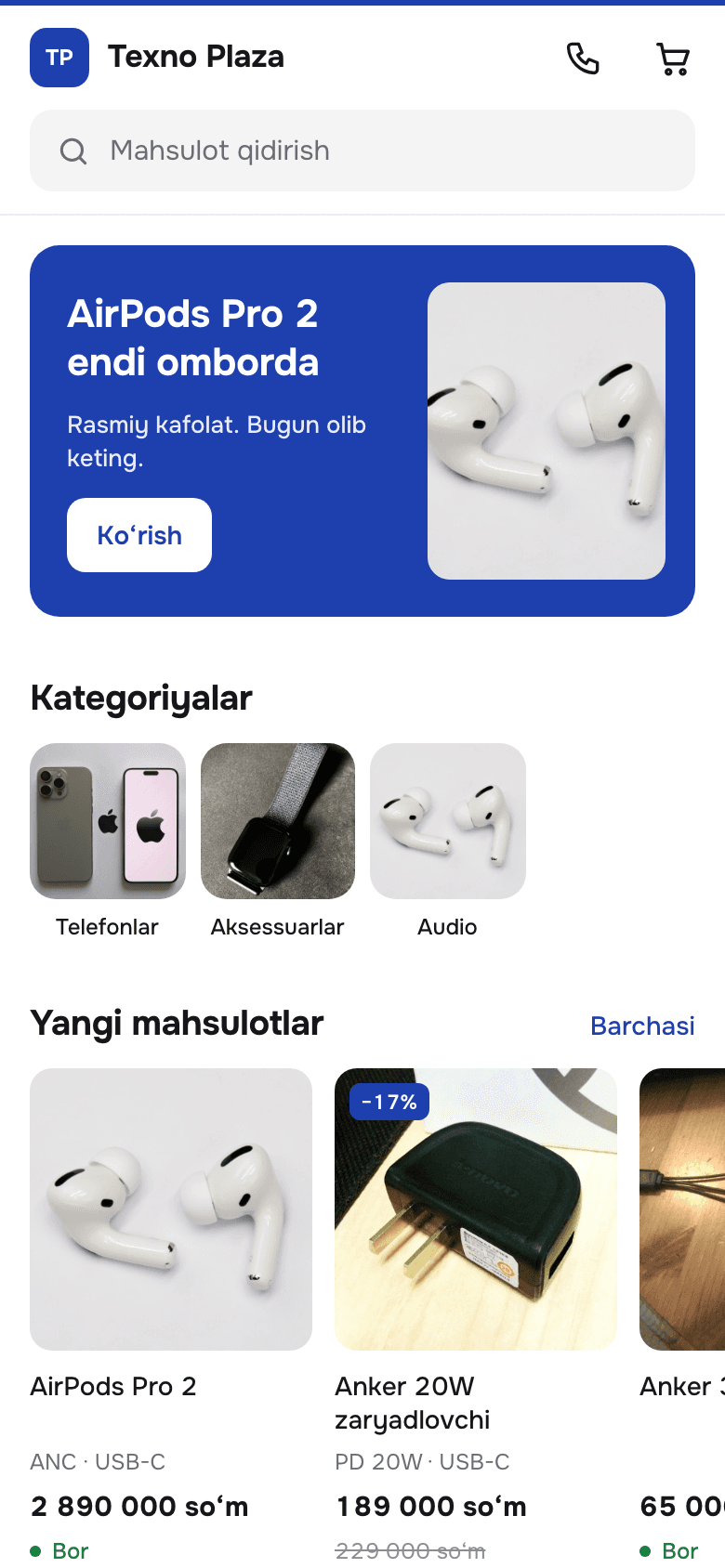 Do‘kon sayti telefonda — openstore vitrinasi